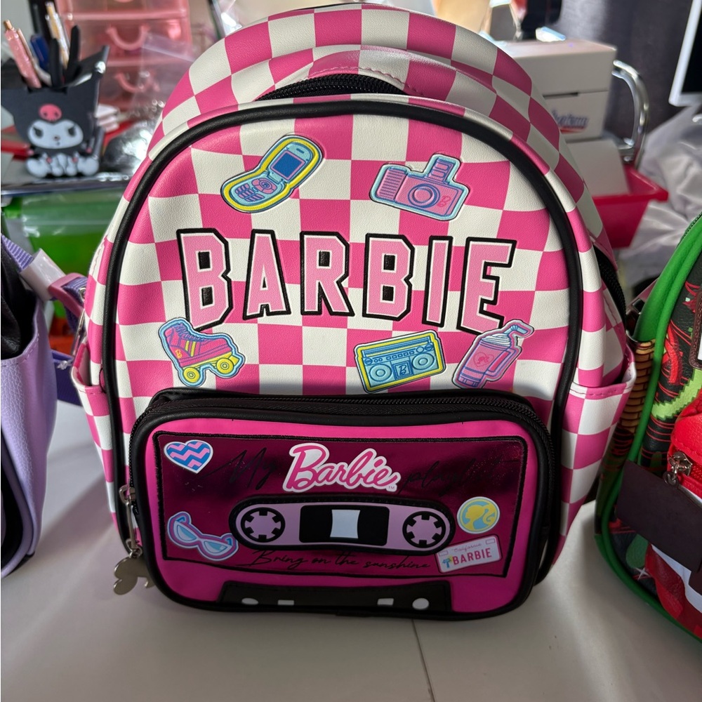 Barbie Pink and White Checkerboard Mini Backpack
